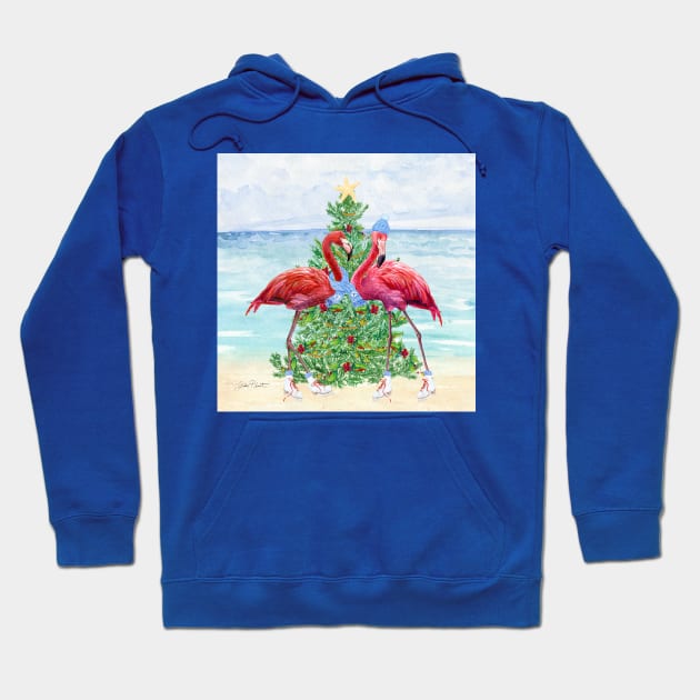 Coastal Christmas Flamingos A Hoodie by Jean Plout Designs